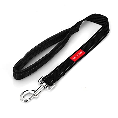 TIESOME Correa corta para perro con asa acolchada, correas reflectantes de nailon doble para mascotas, correa para entrenamiento de caminar (negro)