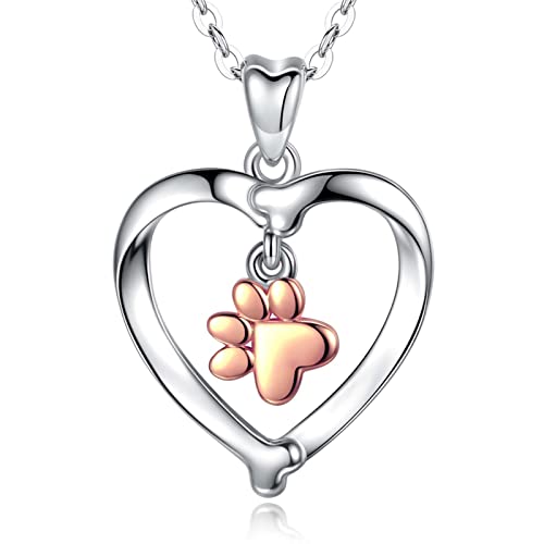 INFUSEU Colgante Corazon Collar, Oro Rosa Plata 925 Colgante Del CorazóN Del Perro Mujeres Del Perro Del Amor De La Esterlina 18