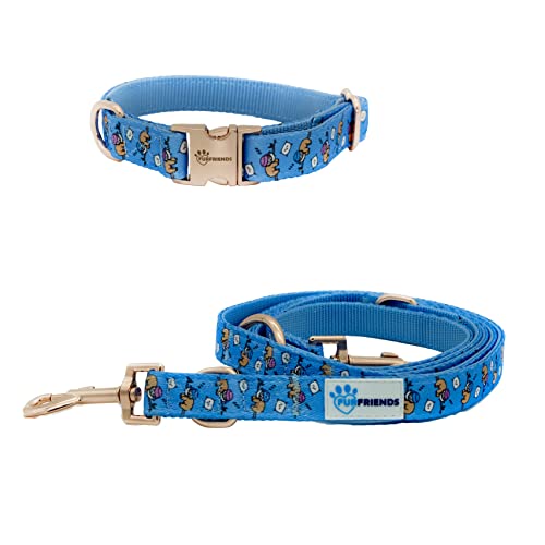 FURFRIENDS Collar para perros y perros con patrón perezoso en el juego, correa para perros 2 m de largo y 3 posiciones, ajustable, collar de perro ancho, correa para perros medianos y perros pequeños