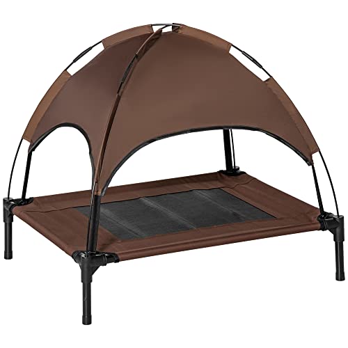 Pawhut Cama Elevada para Mascotas Portátil con Toldo Extraíble Tela Transpirable al Aire Libre para Interior y Exterior 76x61x73 cm Café