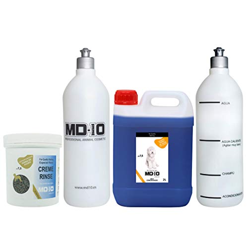 MD-10 COLLECTION Champú 2 ltrs (Pelo Blanco) + Acondicionador para Perro de Agua 500 gr + 2 Botellas Mezcladoras