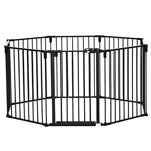 PawHut Parque para Perros 8 Vallas 60x76 cm Corral Plegable para Cachorros con Puerta y Doble Cerradura Paneles Metálicos de Bricolaje para Pasillos Escaleras Negro