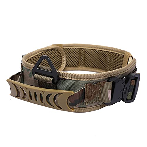 Vmokki Collar acolchado para perros de 7 cm de ancho con dos hebillas, asa de control táctica ajustable K9 collar para perros medianos y grandes (color camuflaje)