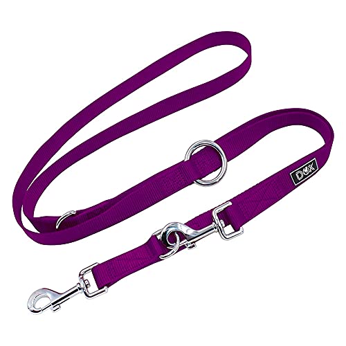 DDOXX Correa Perro de Nailon, Ajustable en 3 Direcciones, 2 m | Correas para Perros Grandes y Pequeños | Correa Doble para Perros, Gatos, Cachorros | Correa para Correr | Morado, S