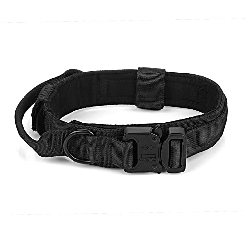 Cobee Collar táctico ajustable para perro, collar de nailon militar para perros grandes, collar de hebilla de metal resistente con mango de control para entrenamiento de perros medianos y grandes