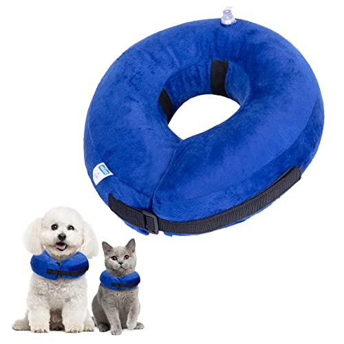 Nobleza - Collar de Recuperación Inflable para Perro Gato, Ajustable Collar Isabelino para Mascotas, Inflable Collar de Protección para Gatos Perros Recuperación de Cirugía o Heridas, Azul (S)