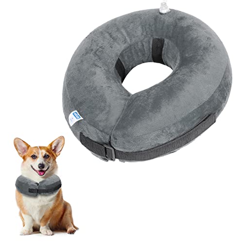 Nobleza - Collar de Recuperación Inflable para Perro Gato, Ajustable Collar Isabelino para Mascotas, Inflable Collar de Protección para Gatos Perros Recuperación de Cirugía o Heridas, Gris(M)