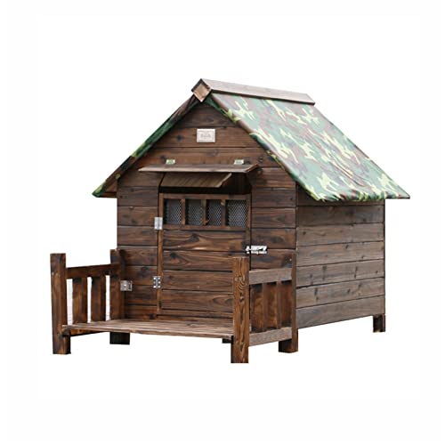 QXWJ Casa de perro, de madera al aire libre con puerta de porche Windows Log Pet Cabin Cabin Kennel, resistente al clima a prueba de agua con techo removible Home Muebles for mascotas, for pequeños an