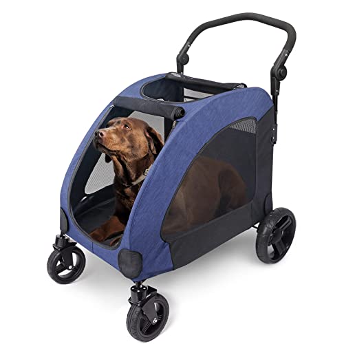 Wooce Pet Carrito de Cuatro Ruedas Trolley para Perros Carritos de Gatos Plegables para Perros Grandes medianos Salientes, Carga Dentro de 60 kg (Azul)