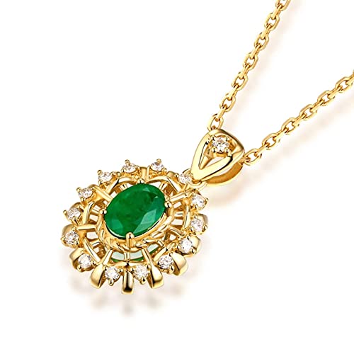 Collares de mujer de moda, collar con colgante de oro amarillo de 18 quilates hueco ovalado con esmeralda de 0,6 quilates con 45+5 cm extensor cadena Rolo, Emerald Moissanite