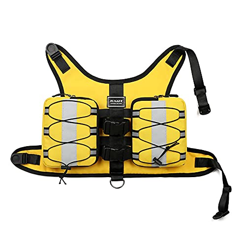 Bolsas de silla de montar para perro, bolsa de hombro ajustable, arnés con cinta reflectante, para senderismo, senderismo, camping, para perros medianos y grandes (L, amarillo)