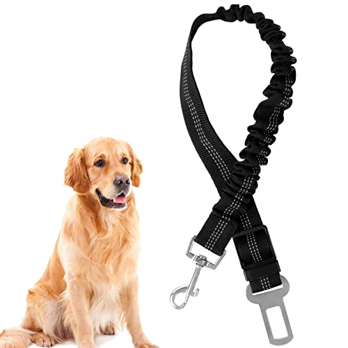 Redamancy Cinturon Perro Coche, 1 Pack Cinturón Seguridad Perros Nylon Ajustable, Arnés Perro Coche Universal con Mosquetón, Cinturon Perro Coche para Todas Las Razas Perros y Gatos, Negro