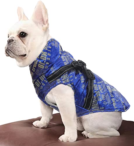 Abrigo Cálido Impermeable para Perros, Chaleco con Forro Polar, Ropa Ajustable para Perro con Anilla para el Arnés, Correa con Reflectante, Cremallera Ajustable sin Mangas (Medium, Azul)