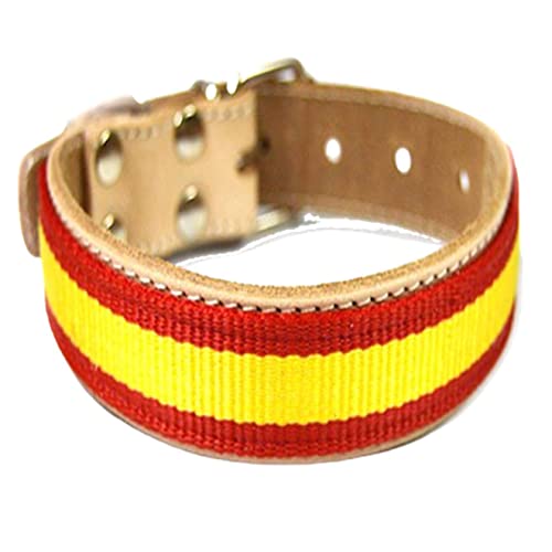 Articulosdecaza Collar para perro fabricado en cuero color piel con Bandera España 55 cm