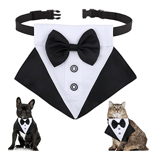 Bandana de Esmoquin Formal de Perro,Bodas para Perros Collar Ajustable para Perros con Pajarita y Corbata Negro Esmoquin para Perros Collar con Pajarita Bandana para Perros medianos Grandes (M)