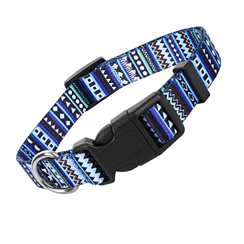 cobee Collar de Nailon para Perro con Patrones Bohemios, Collares Ajustables para Cachorros Collar de Estilo étnico Collar Suave y cómodo (Azul Bohemio, Talla S)