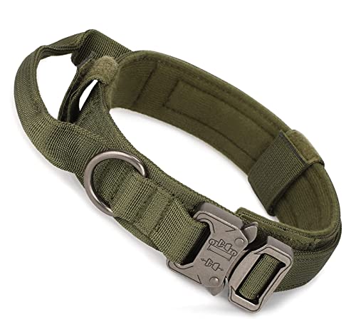 Collar Perro Táctico Ajustable con Asa de Control, Fabricado en Nailon, Acolchado, Hebilla Metálica, Collares para Perros de Tamaño Mediano, Caza, Adiestramiento, Ocio, Outdoor Verde XL