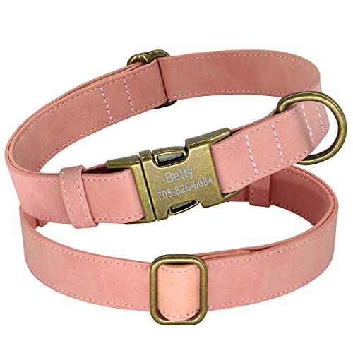 PET ARTIST Collar para Perro de Cuero Personalizado,Collar para Perro de Cuero Enrollado con Placa de identificación para Perros medianos,pequeños y Grandes,Rosado,S