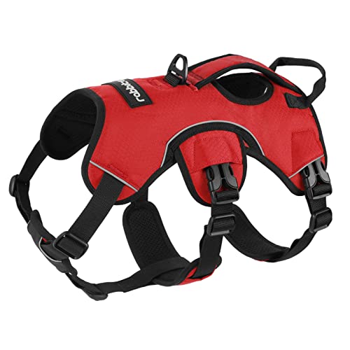 rabbitgoo Arnes Antitirones Perro Grande Mediano Ajustable con Manija de Espalda, Chaleco Acolchado Arnés para Perro Coche Lineas Reflecantes Paseo Fácil para Entrenamiento Tamaño M Rojo