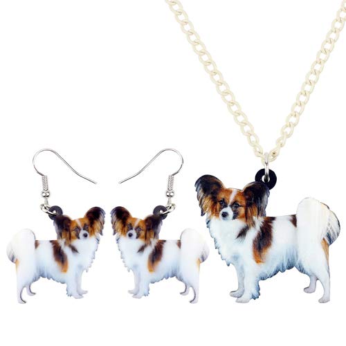 AdronQ®  Acrílico Lindo Papillon Perro Pendientes Collar Collar Animal joyería Conjuntos para Mujeres niñas Amantes de Mascotas encantos Regalo