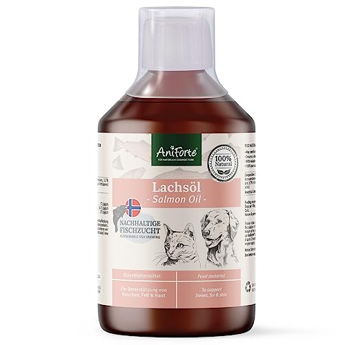 AniForte Aceite de salmón Premium para Perros y Gatos 500 ml - Prensado en frío con ácidos grasos Omega 3 y Omega 6, Aceite de Pescado para Cachorros, Adulto, Senior, Envase reciclable sin BPA