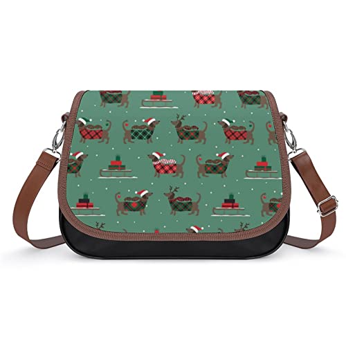 RBAZYFXUJ Bolso de hombro de cuero, bolso cruzado de perro salchicha de Navidad, bolso de mujer con correa ajustable, Perro salchicha de Navidad, Talla única