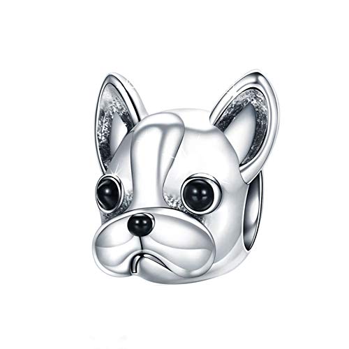 ENYU Charms Bead Bulldog, Mujer Charm Pandora Joyería de Plata Chapado Cachorro Perro Animal Vintage Pulseras Accesorios para Perros