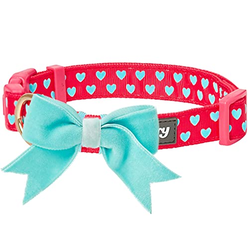 Blueberry Pet Collar de perro con forma de corazón de San Valentín en color rojo lujoso, con pajarita aterciopelada desmontable, grande, cuello de 45 a 66 cm, collares ajustables para perros