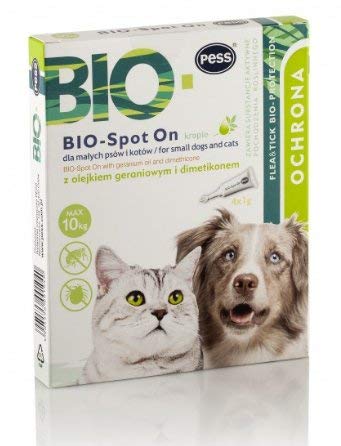 Bio-Spot On 4 pipetas I Remedio natural contra garrapatas y pulgas I protección contra garrapatas para perros y gatos sobre una base biológica para perros pequeños y gatos