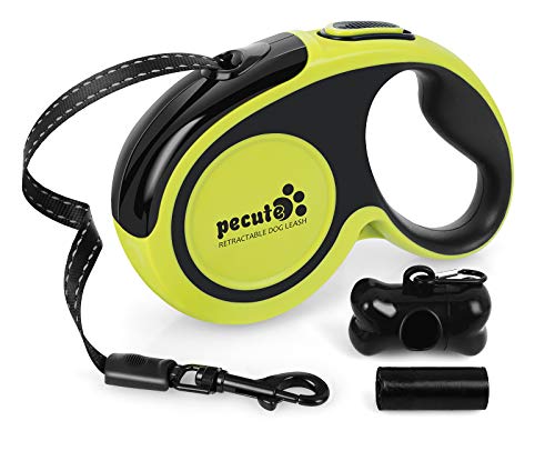 Pecute Correa Perro Extensible con Costuras Reflectantes Lluminosas para Perros pequeños y medianos, hasta 50KG 5M y Bolsa de Basura