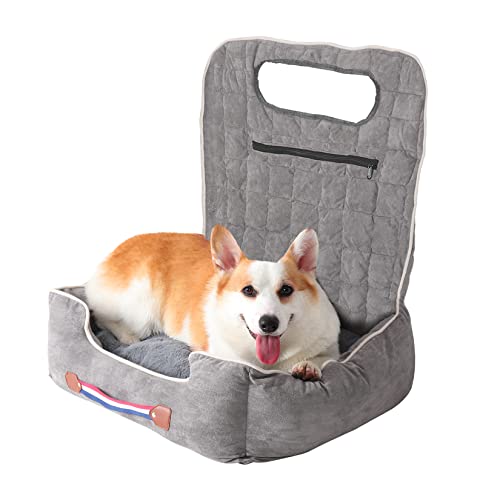 BingoPaw Cama Perro Coche Asiento:Transportin Protector Silla Cubre Asiento Coche para Mascotas Perro Pequeño Mediano Gato Tipo Cuna Acolchada con Cojín Lavable y Hebilla para Fijar el Arnés