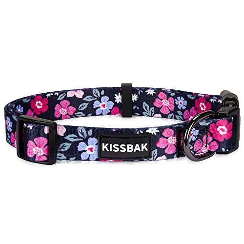 KISSBAK Collar Perros para Perros medianos - Diseño Especial, Lindo Collar para Perros pequeños, medianos y Grandes, Collar Suave Ajustable con Flores, para Cachorros machos y Hembras(M,Roseus)