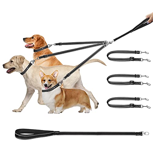 Correa de 3 vías para Perro, Desmontable y Reflectante, para Perro de 3 vías, Acolchada, Ajustable, Triple acoplador de Perro, Cuerda de tracción para Caminar uno, Dos, Tres Perros