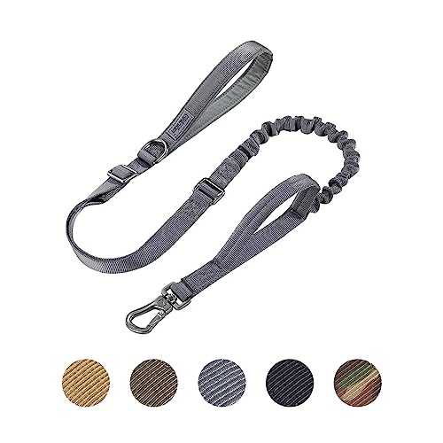 EXCELLENT ELITE SPANKER Tactical Bungee Dog Leash Correa de Perro Militar Ajustable K9 Tactical Leash Cables elásticos Cuerda con 2 manijas de Control(Gris)