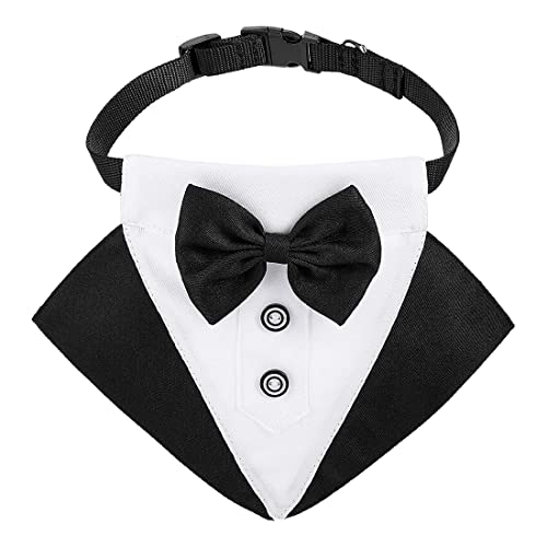 Bandana De Esmoquin Formal para Perro, Bandana De Boda para Perro, Collar De Perro con Pajarita y Diseños De Corbata, Cuello Negro Ajustable, Esmoquin para Perro Pajarita, Bandana Ajustable (Negro,L)