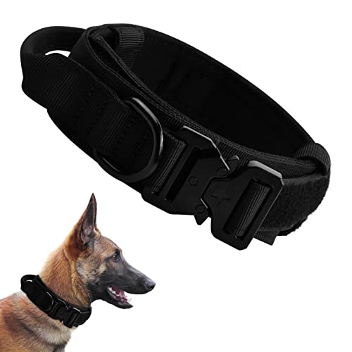 Collar de Perro Ráctico Ajustable, Collar de Nailon Militar con Mango de Control, Collares para Perros con Anilla en D y Hebilla Metálica de Liberación Rápida, para Perros Medianos Grandes (Negro)