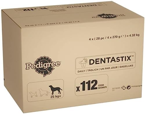 Pedigree - Barritas Dentastix para perros, 4x4x(7pc/270gr)= 4,32 kg .112 ud diaria para higiene oral