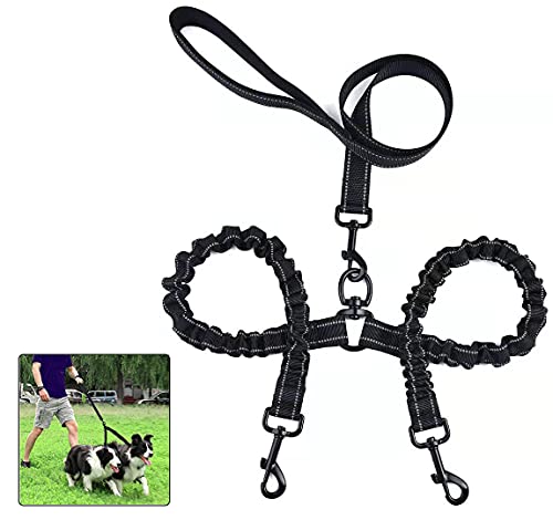 GazyShop-Correa doble para 2 perros, correa de perro, correa doble de 360 ° sin enredos, correa desmontable multifuncional, material elástico absorbente de los golpes