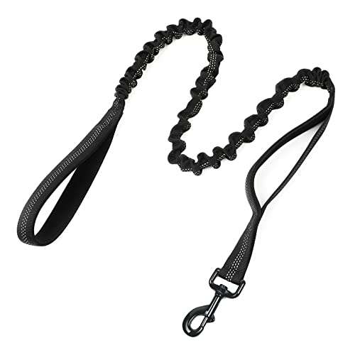 rabbitgoo Correa para Perro Elástica Tactical, Cables con 2 Asas Correa de Nylon Reflectantes para Mascota Grande Mediano con Extensión Fuerte para Entrenamiento Perros Militares Negro