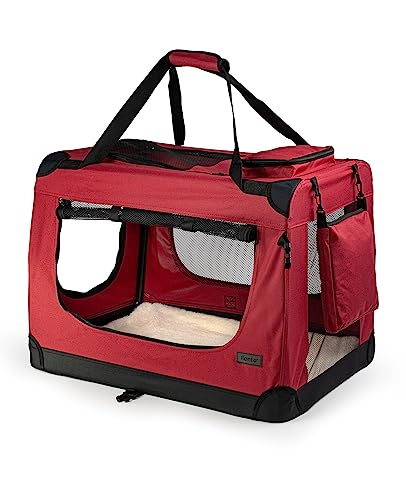 lionto Transportín para Perros Bolsa transportín para Perros Transportín Plegable Autobox Bolsa para Animales pequeños, (M) 60x42x44 cm Rojo