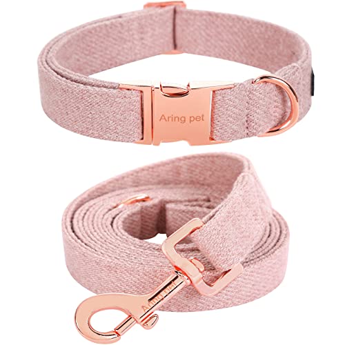 ARING PET Collar y correa para perro, juego de collar de perro rosa de algodón, adorables collares de perro de boda, regalos con hebilla de metal para perros pequeños, medianos y grandes