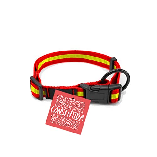 Collar para Perros Medianos T2 - 28 - 55 x 1,5 cm - Fabricado en Nylon - Diseño Bandera de España - Talla M - Muy Resistente y Confortable - Accesorios para Perros - Consentida