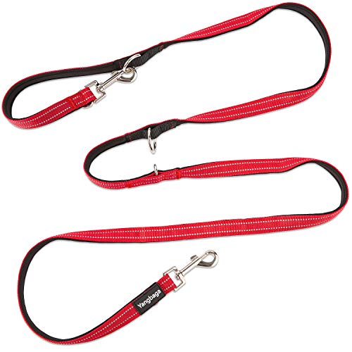 Yangbaga Correa para Perros Multiposición, Correa Perro adiestramiento Nylon Correa Doble, 4 Longitudes para Perro Pequeño Perro Mediano y Perro Grande 224cm Rojo