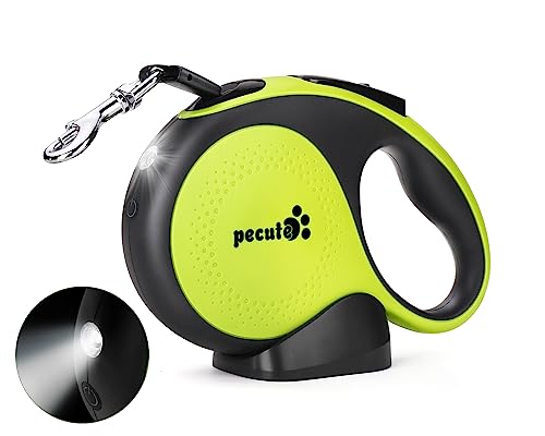 Pecute Correa Perro Extensible con Luz ，Correas de 5M de Resistente a Enredos con Banda Reflectante, Correa para Las Madrugadas y Las Noches，Adecuado para Perros de hasta 30kg