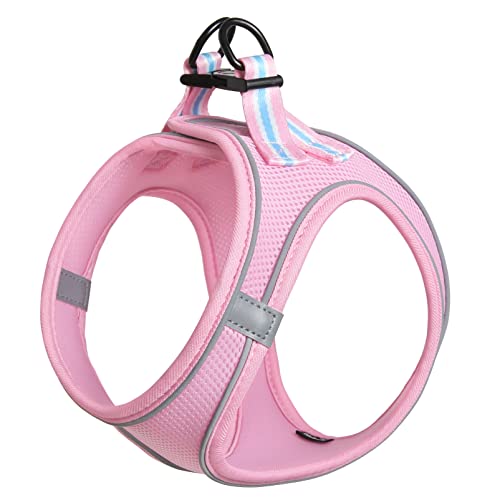 HEELE Arnes Perro Pequeño con Lineas Reflecantes Arnés Perro Antitirones Ajustable Suave Acolchado Cómodo para Viajar Pasear con Mascota, Rosa, S