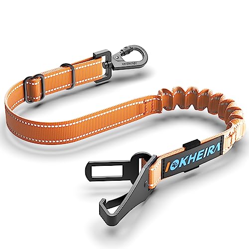 Iokheira cinturón de Seguridad para Perros, cinturón de Seguridad para Mascotas y Accesorio de Barra de Cierre con mosquetón Giratorio con Cerradura (Claro Naranja)