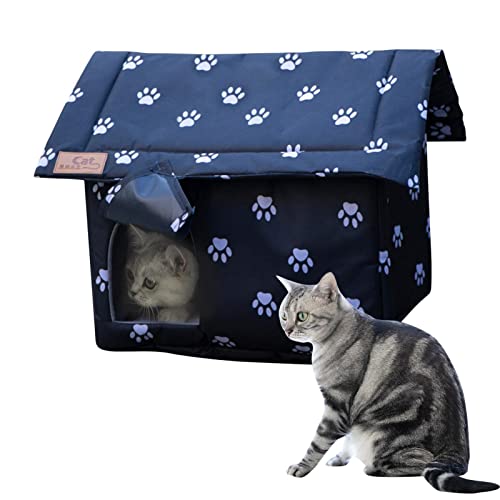 Ecoticfate Casa para gatos al aire libre - Caseta para gatos con tela Oxford impermeable, cálida para perros pequeños, interior y exterior