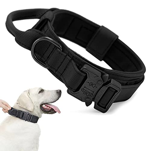 Collar táctico para Perros,Collar de Nailon con Hebilla de Metal,Collar táctico Ajustable para Perro,para Perros Medianos Grandes Caza Al Aire Libre Entrenamiento(Negro-L)