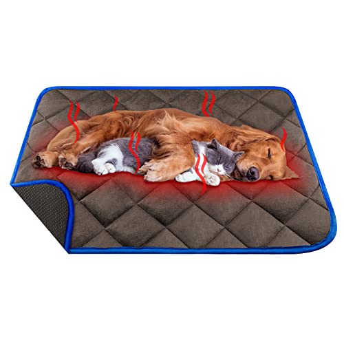 ORIMIO Manta Autocalentable para Gatos & Perros, 90x60cm Talla Grande Almohadilla Térmica Impermeable Antideslizante Lavable Plegable sin Electricidad Ecológico Self Heating Pad para Mascotas, Café