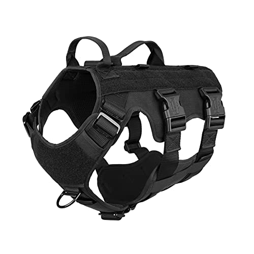 ICEFANG GN6 Patrol - Arnés táctico para perro de 5 puntos ajustable K9 para entrenamiento de caminata con paneles de gancho y bucle (cuello de 45,7 a 60,9 cm, pecho de 71,1 a 88,9 cm), color negro